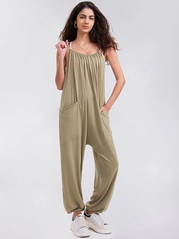 Byinns حريمي 2024 بدون أكمام حللا كاجوال قابلة للتعديل حزام سباغيتي فضفاض طويل سروال قصير مع جيوب in Kuwait