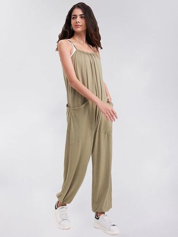 Byinns حريمي 2024 بدون أكمام حللا كاجوال قابلة للتعديل حزام سباغيتي فضفاض طويل سروال قصير مع جيوب in Kuwait