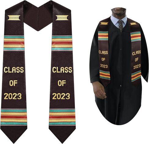 Crowye Graduation Stole Class of 2023 Kente Stole V Neck Graduation Sash for African Descent Student in Saudi Arabia