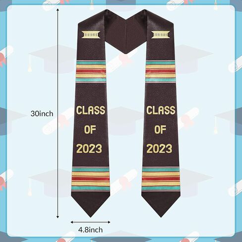 Crowye Graduation Stole Class of 2023 Kente Stole V Neck Graduation Sash for African Descent Student in Saudi Arabia