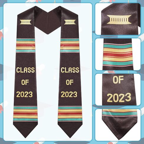 Crowye Graduation Stole Class of 2023 Kente Stole V Neck Graduation Sash for African Descent Student in Saudi Arabia