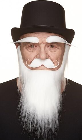 Mustaches Self Adhesive Fake Mustache Beard and Eyebrows, Novelty, Santa Claus False Facial Hair, Saint Nicholas, Costume Accessory for Adults, White Color in Saudi Arabia