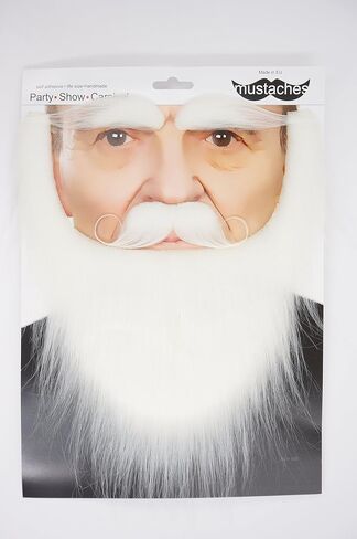 Mustaches Self Adhesive Fake Mustache Beard and Eyebrows, Novelty, Santa Claus False Facial Hair, Saint Nicholas, Costume Accessory for Adults, White Color in Saudi Arabia