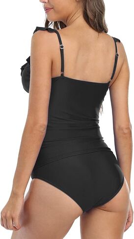 Hilor Women's Tankini Swimsuits Shirred Tummy Control Swimwear Ruffled V Neck Two Piece Bathing Suits in Kuwait