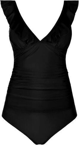 Hilor Women's Tankini Swimsuits Shirred Tummy Control Swimwear Ruffled V Neck Two Piece Bathing Suits in Kuwait