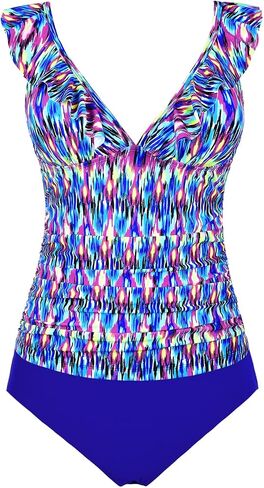 Hilor Women's Tankini Swimsuits Shirred Tummy Control Swimwear Ruffled V Neck Two Piece Bathing Suits in Saudi Arabia