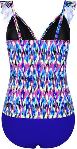 Hilor Women's Tankini Swimsuits Shirred Tummy Control Swimwear Ruffled V Neck Two Piece Bathing Suits in Saudi Arabia