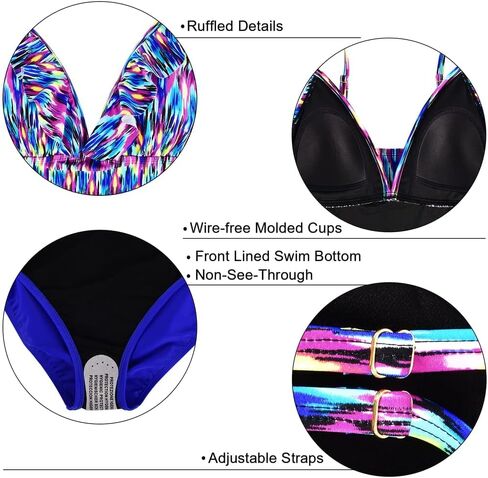 Hilor Women's Tankini Swimsuits Shirred Tummy Control Swimwear Ruffled V Neck Two Piece Bathing Suits in Saudi Arabia