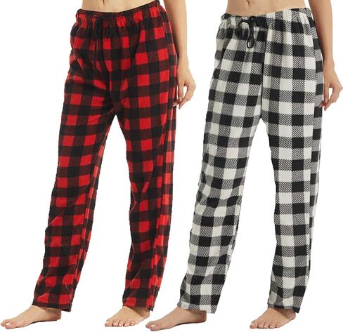 Womens Christmas Pajama Pants Fleece Plaid Pj Bottoms Soft Comfy Lounge Sleepwear Fluffy Drawstring Fuzzy Pants in Kuwait