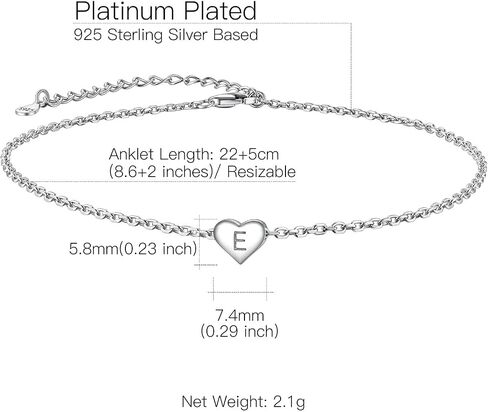 Suplight 925 Sterling Silver A-Z Initial Heart Anklets, Dainty Ankle Bracelets Beach Jewelry for Women Girls (with Gift Box) in Kuwait