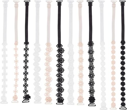 WEBEEDY 12 Pairs Women Bra Straps Flower Lace Adjustable Shoulder Strap Replacement Underwear Non-Slip Bra Straps in Kuwait
