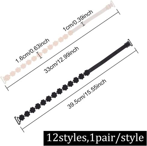 WEBEEDY 12 Pairs Women Bra Straps Flower Lace Adjustable Shoulder Strap Replacement Underwear Non-Slip Bra Straps in Kuwait