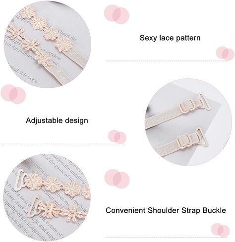 WEBEEDY 12 Pairs Women Bra Straps Flower Lace Adjustable Shoulder Strap Replacement Underwear Non-Slip Bra Straps in Kuwait
