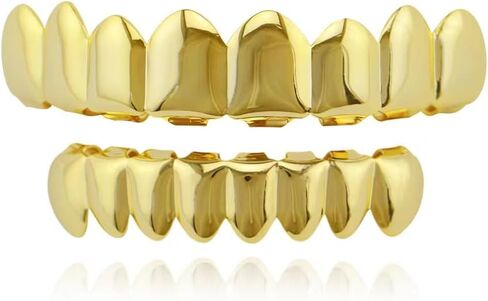 18K gold grills for teeth Gold Grillz for Top & bottom Teeth grillz,grillz your teeth Hip Hop Mouth Grills,Diamond shinny, 18K Solid Gold Plated Grillz, Mouth Grillz, Males & Females in Saudi Arabia