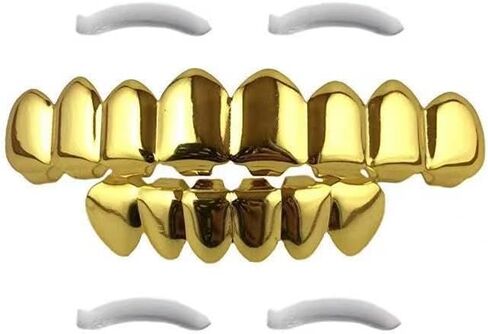 18K gold grills for teeth Gold Grillz for Top & bottom Teeth grillz,grillz your teeth Hip Hop Mouth Grills,Diamond shinny, 18K Solid Gold Plated Grillz, Mouth Grillz, Males & Females in Saudi Arabia