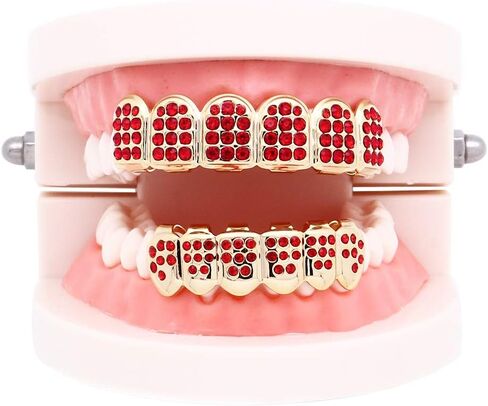 شوايات ألماس مطلية بالذهب لامعة هيب هوب أسنان جريلز قبعات علوية وسفلية أنياب مصاصي الدماء جريلز للرجال والنساء in Saudi Arabia