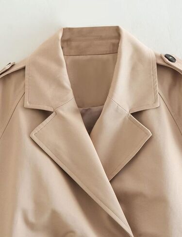 Perbai Women's Casual Lapel Double Breasted Trench Jacket Cropped Pea Coat Outwear with Belt in Kuwait