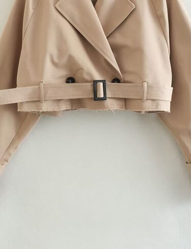 Perbai Women's Casual Lapel Double Breasted Trench Jacket Cropped Pea Coat Outwear with Belt in Kuwait