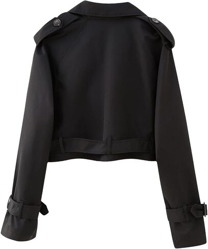 Perbai Women's Casual Lapel Double Breasted Trench Jacket Cropped Pea Coat Outwear with Belt in Kuwait