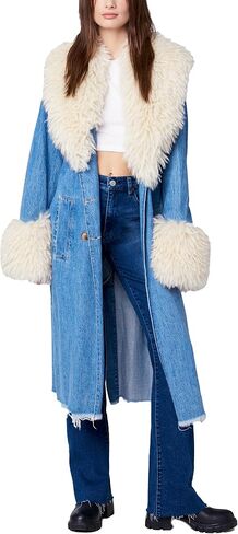[BLANKNYC] Womens Denim Double Breasted Trech With Mongolian Fur in Saudi Arabia