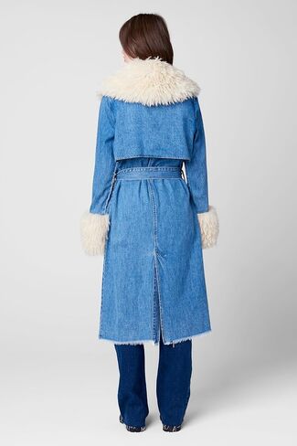 [BLANKNYC] Womens Denim Double Breasted Trech With Mongolian Fur in Saudi Arabia