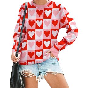 KIDDAD Valentine's Day Sweatshirt Women: Love Heart Graphic Pullover Tops Valentine Shirts for Gifts Long Sleeve Tee Top