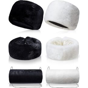 6 Pcs Winter Faux Fur Warm Set Including Fur Hat Neck Warmer and Hand Muffs Set Russian Style Headband Winter Fuzzy Headband Scarf and Hand Muffs for Women, White and Black, Black and White, One size in Kuwait