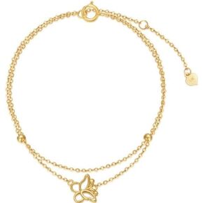Cpckolf 14k Real Gold Butterfly Bracelets for Woman Adjustable Layered Anklets Bracelet Yellow Gold Jewelry Birthday Mothers Valentine's Day Gift for Her Mom Girlfriend,6.5+1+1 in Kuwait