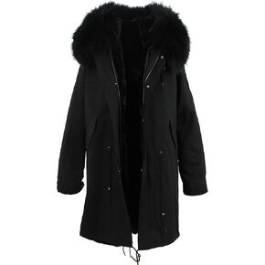 S.ROMZA سترة نسائية بغطاء للرأس، بطانة دافئة من الفرو الصناعي، معطف شتوي سميك طويل in Kuwait