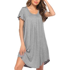 Ekouaer Womens Nightgown Soft Sleepwear Pleated Sleepshirt Sleep Dress Short Sleeve Nightdress S-3XL in Kuwait