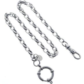 Stainless Steel Pocket Watch Chain with Steel Cable Belcher Chain, Steel Albert Swivel Clasp, Steel Spring Ring Clasp FCS76, Silver in Kuwait