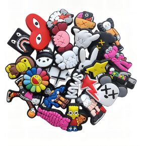Ylxzuje 25Pcs Shoe Charms for Clogs Bubble Slides Sandals, Hype Beast Cartoon shoe Pins for Girls Boys Teens Women Men Adults, Street Fashion shoe Charms Accessories DIY Gifts in Saudi Arabia