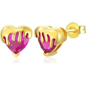 14K الذهب ذوبان القلب وأقراط للنساء أقراط الذهب الحقيقي مع مكعب الزركونيا الأحمر طقم من الحلقان على شكل قلب in Kuwait