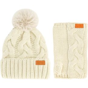 Nicole Miller Winter Hat Cable Knit Beanie and Arm Warmer Sleeves for Women Fashion Long Fingerless Gloves in Kuwait