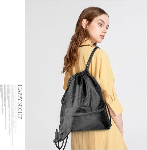 ALUSBELL Large Sports Drawstring Bag Backpack, Waterproof Draw String Bag Sackpack with Zip Pocket, Gym Drawstring Bags Swim Bag for Men Women,Orange in Kuwait