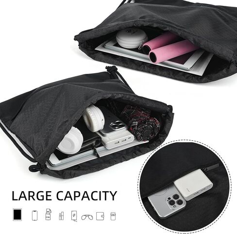 ALUSBELL Large Sports Drawstring Bag Backpack, Waterproof Draw String Bag Sackpack with Zip Pocket, Gym Drawstring Bags Swim Bag for Men Women,Orange in Kuwait