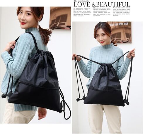 ALUSBELL Large Sports Drawstring Bag Backpack, Waterproof Draw String Bag Sackpack with Zip Pocket, Gym Drawstring Bags Swim Bag for Men Women,Orange in Kuwait