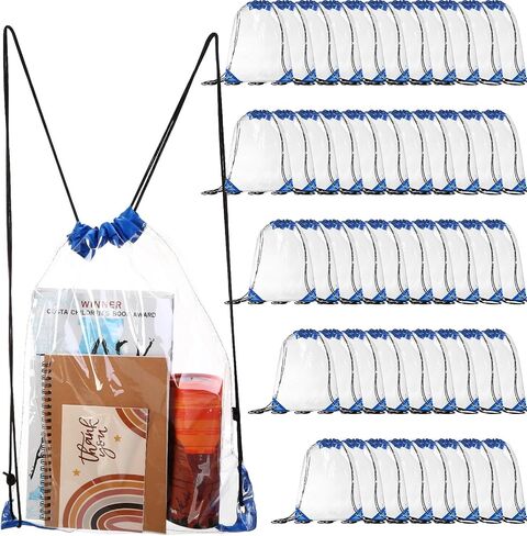 Silkfly 50 Pcs Clear Drawstring Backpacks Bulk Stadium Approved Bags for Men Women Gym Sport Colleges Event Security(Black) in Saudi Arabia
