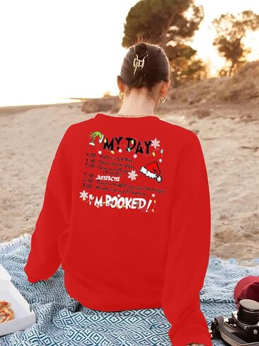 VILOVE Merry Christmas Sweatshirt Women Christmas My Day I'M Booked Hoodies Xmas Long Sleeve Sweater Blouse Top in Saudi Arabia