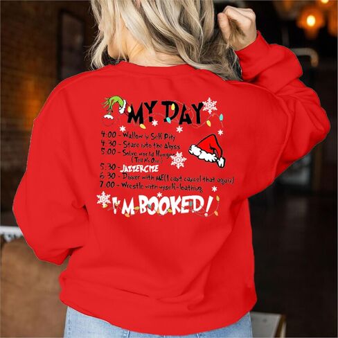 VILOVE Merry Christmas Sweatshirt Women Christmas My Day I'M Booked Hoodies Xmas Long Sleeve Sweater Blouse Top in Saudi Arabia