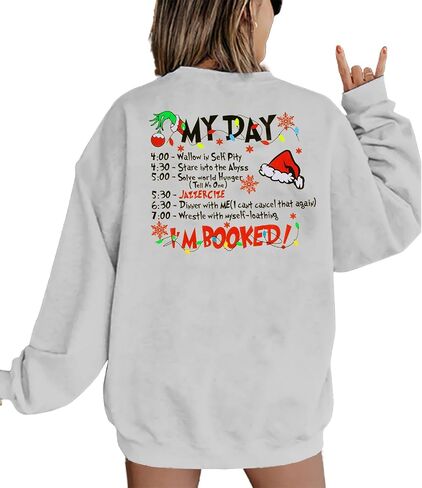 VILOVE Merry Christmas Sweatshirt Women Christmas My Day I'M Booked Hoodies Xmas Long Sleeve Sweater Blouse Top in Saudi Arabia