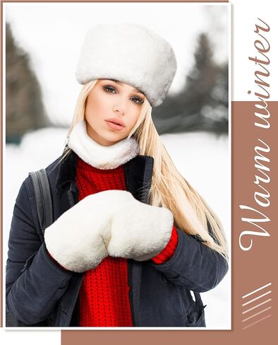 6 Pcs Winter Faux Fur Warm Set Including Fur Hat Neck Warmer and Hand Muffs Set Russian Style Headband Winter Fuzzy Headband Scarf and Hand Muffs for Women, White and Black, Black and White, One size in Kuwait