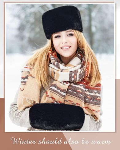 6 Pcs Winter Faux Fur Warm Set Including Fur Hat Neck Warmer and Hand Muffs Set Russian Style Headband Winter Fuzzy Headband Scarf and Hand Muffs for Women, White and Black, Black and White, One size in Kuwait