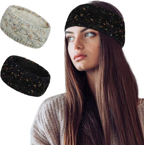 Styla Hair Ear Muffs الشتاء النساء متماسكة عصابات الرأس الدافئة الناعمة سميكة الصوف مبطنة تدفئة الأذن للنساء عقال 2pk الشتاء عصابات الرأس للنساء (الوردي الأرجواني) in Kuwait