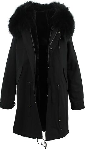 S.ROMZA سترة نسائية بغطاء للرأس، بطانة دافئة من الفرو الصناعي، معطف شتوي سميك طويل in Kuwait