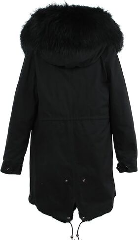 S.ROMZA سترة نسائية بغطاء للرأس، بطانة دافئة من الفرو الصناعي، معطف شتوي سميك طويل in Kuwait