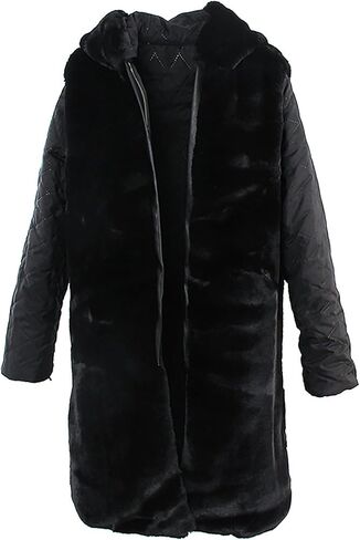 S.ROMZA سترة نسائية بغطاء للرأس، بطانة دافئة من الفرو الصناعي، معطف شتوي سميك طويل in Kuwait