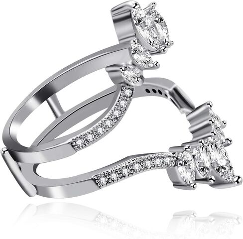 Uloveido Women Marquise Cut AAA White Cubic Zirconia Double Wedding Band Ring Guard Enhancer Engagement Y445 in Saudi Arabia