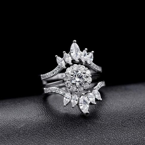 Uloveido Women Marquise Cut AAA White Cubic Zirconia Double Wedding Band Ring Guard Enhancer Engagement Y445 in Saudi Arabia