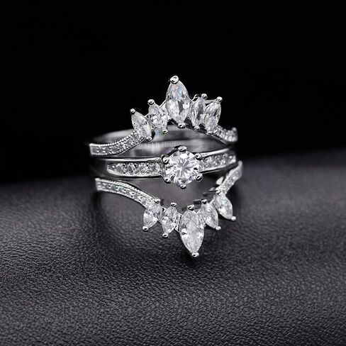 Uloveido Women Marquise Cut AAA White Cubic Zirconia Double Wedding Band Ring Guard Enhancer Engagement Y445 in Saudi Arabia